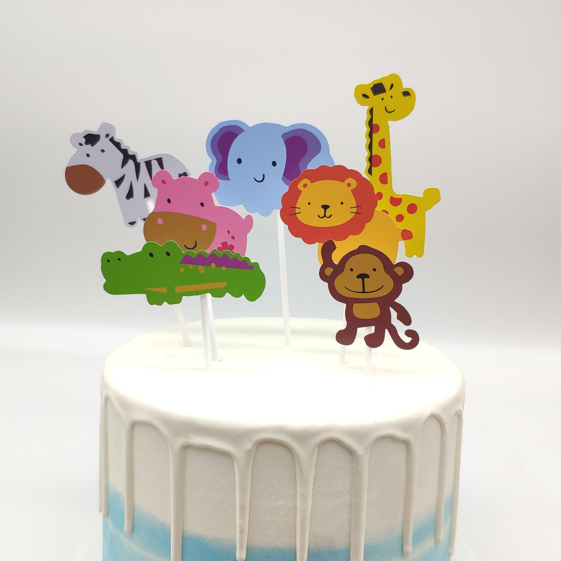 (7-tlg. Set) Kuchenstecker Kinder Tortenstecker Topper Dekoration für Torten / Kuchen - Safari Tiere