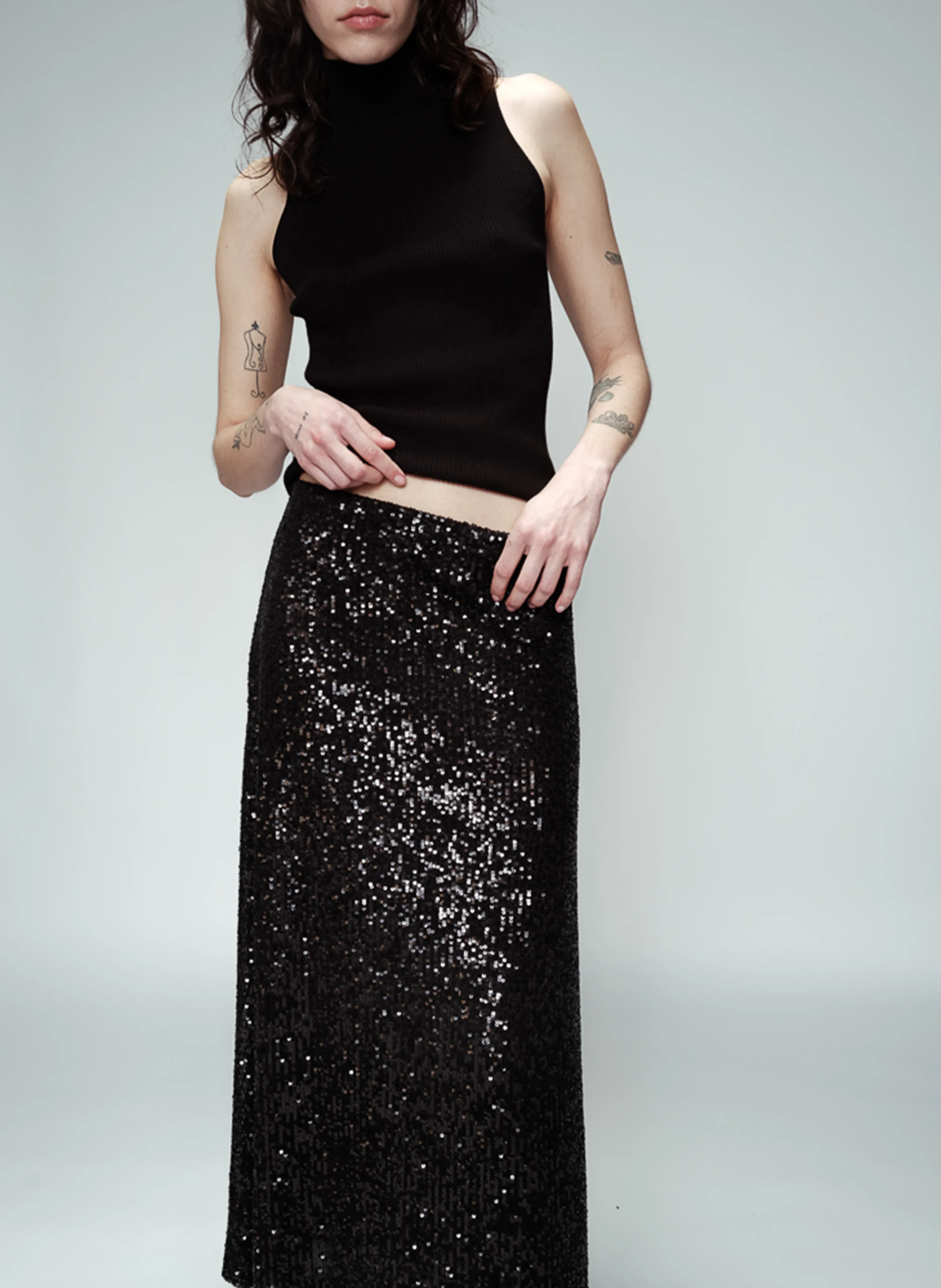 OBSESSION - Jupe longue à sequins | Noir