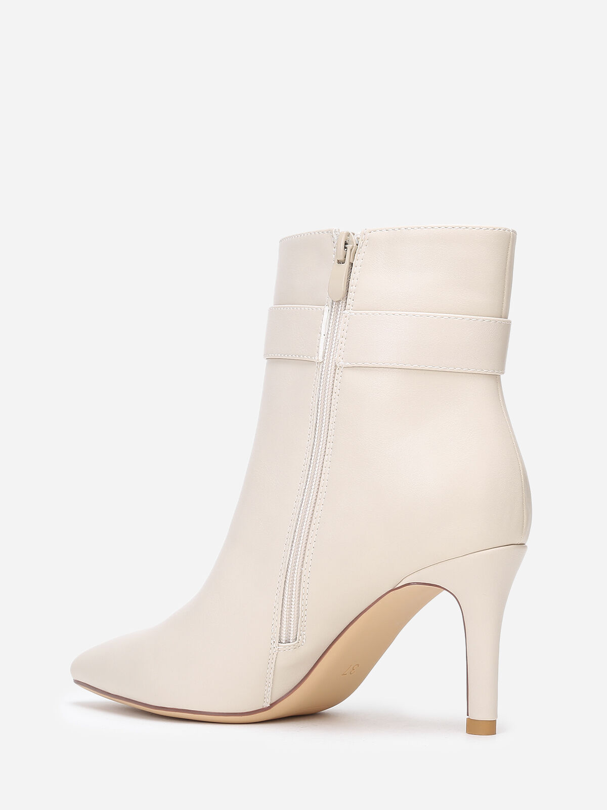 Bottines pointues à boucle métallique- Beige