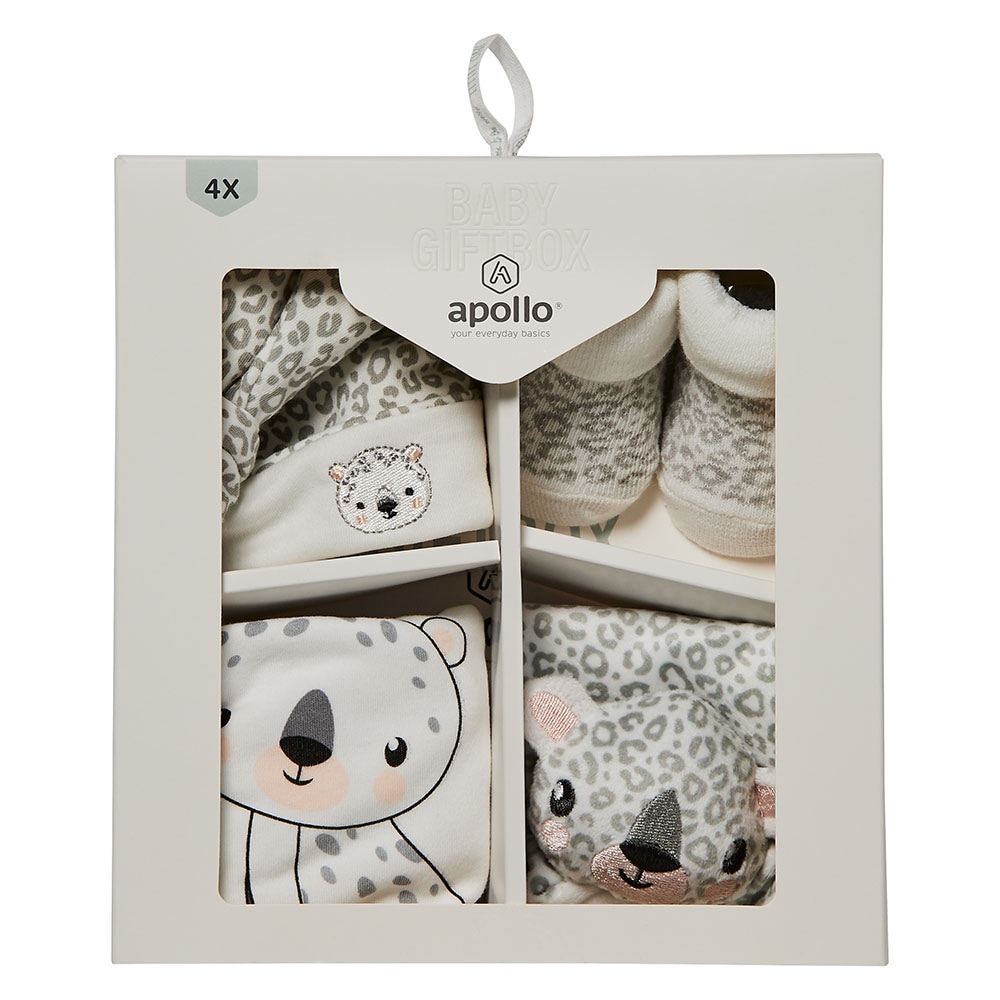 Apollo Neugeborenen-Geschenkset , Tiger Babyset, Mütze, Socken, Lätzchen, Tuch