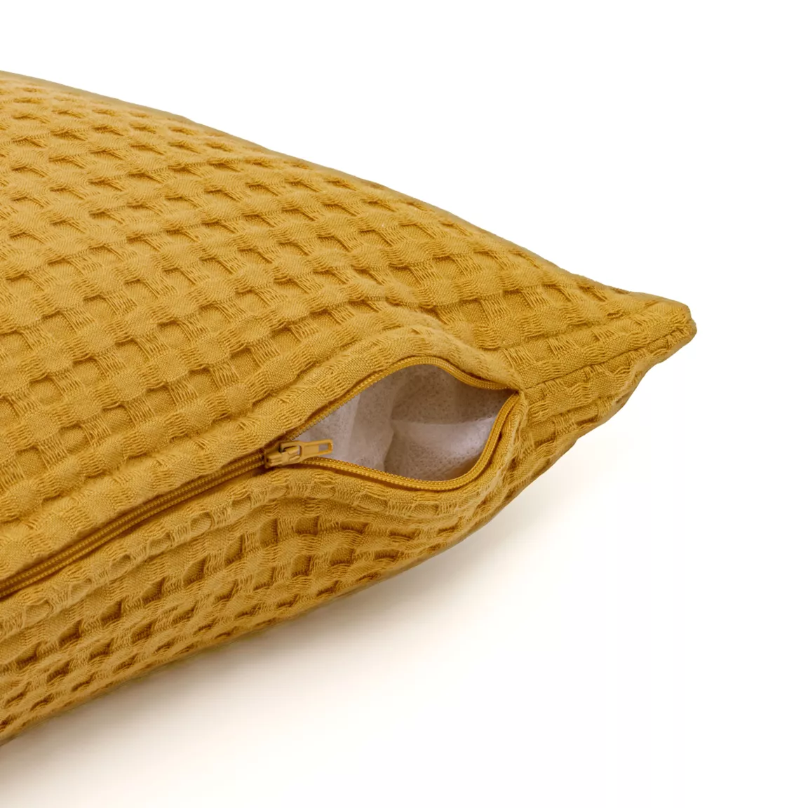 Housse de coussin carrée coton nid d'abeille (40 x 40 cm) Maya Jaune safran