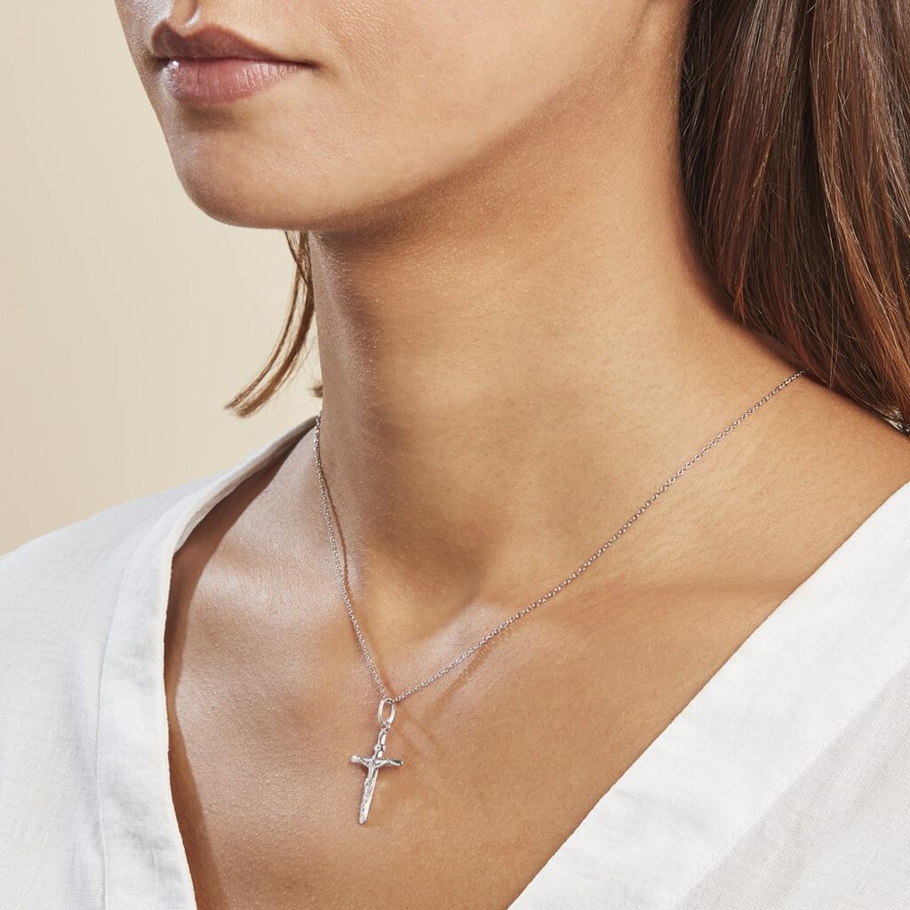 Pendentif Damian Croix Or Blanc
