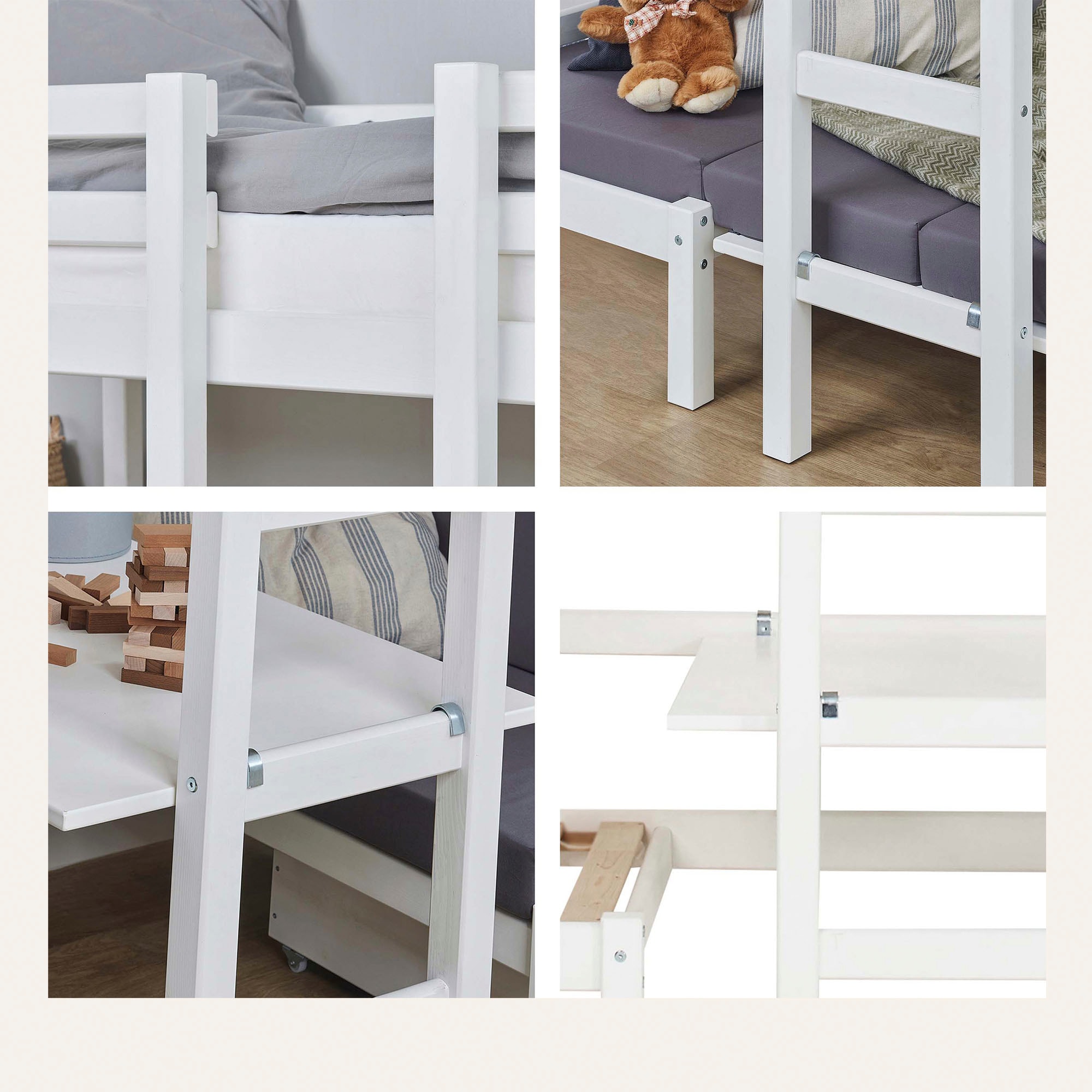 Hoppekids Hochbett »Kinderbett ECO Dream, Einzelbett, Juniorbett 90x200« 5 verschiedene Farben: Weiss, Grün, Blau, Rosa, Grau