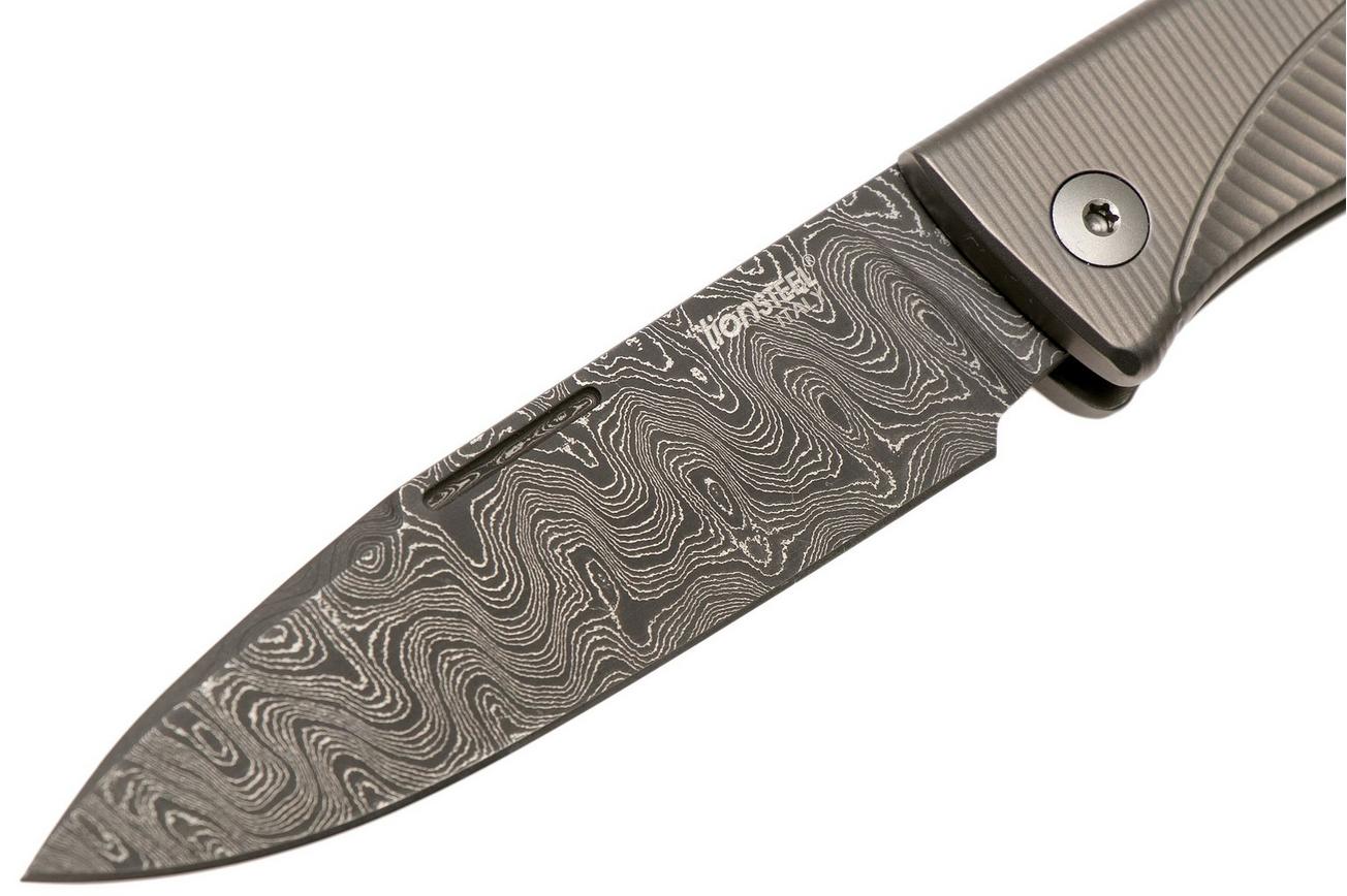 LionSteel Thrill TL-D-GY Damascus, Grey Titanium Integral Slipjoint