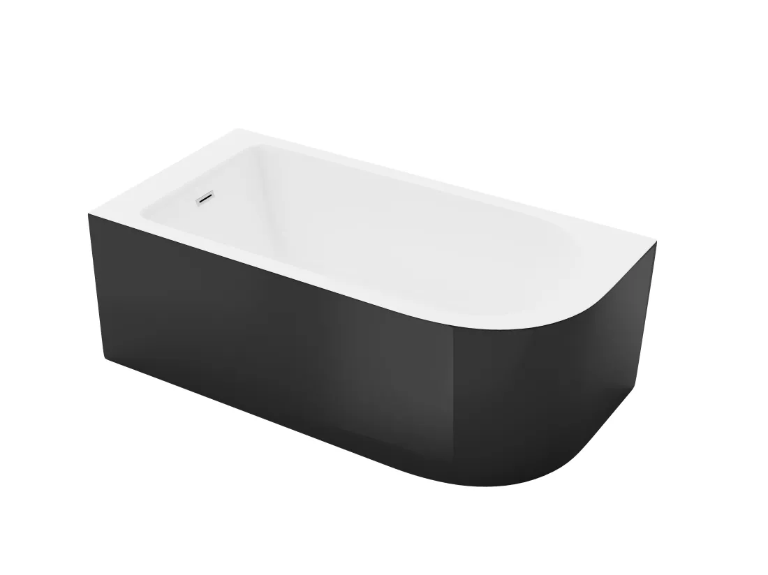 Baignoire d'angle - 240L - 170 x 75 x 58 cm - Noir brillant - Angle gauche - ANIKA