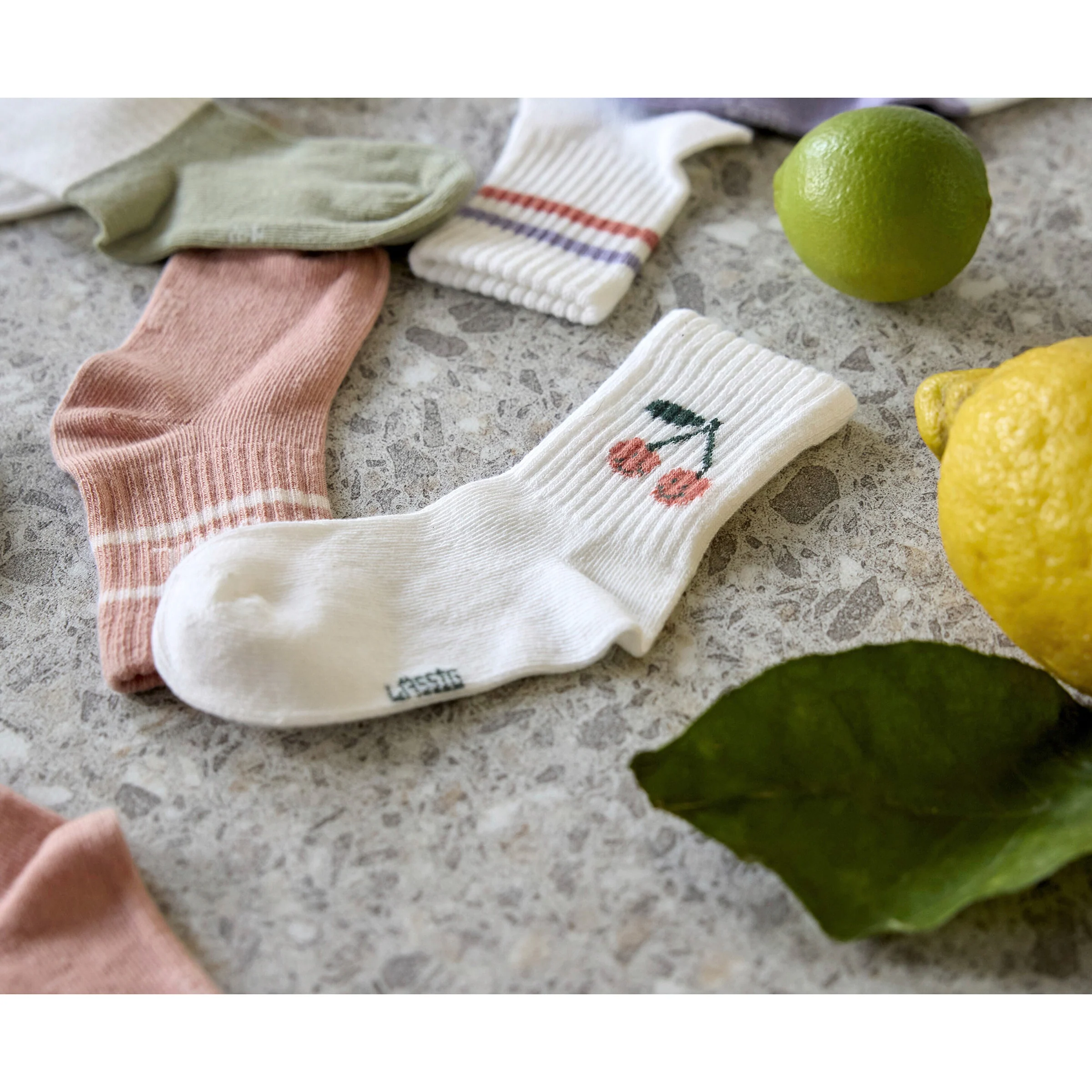 Lässig 3er-Pack Socken Ringel Kirschen Little Gang natur