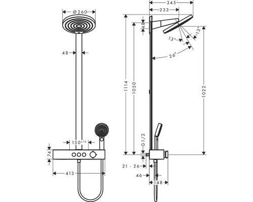 Douchekolom incl. thermostaat hansgrohe Pulsify S 260 2jet eco met ShowerTablet Select 400 chroom/grafiet 24241000