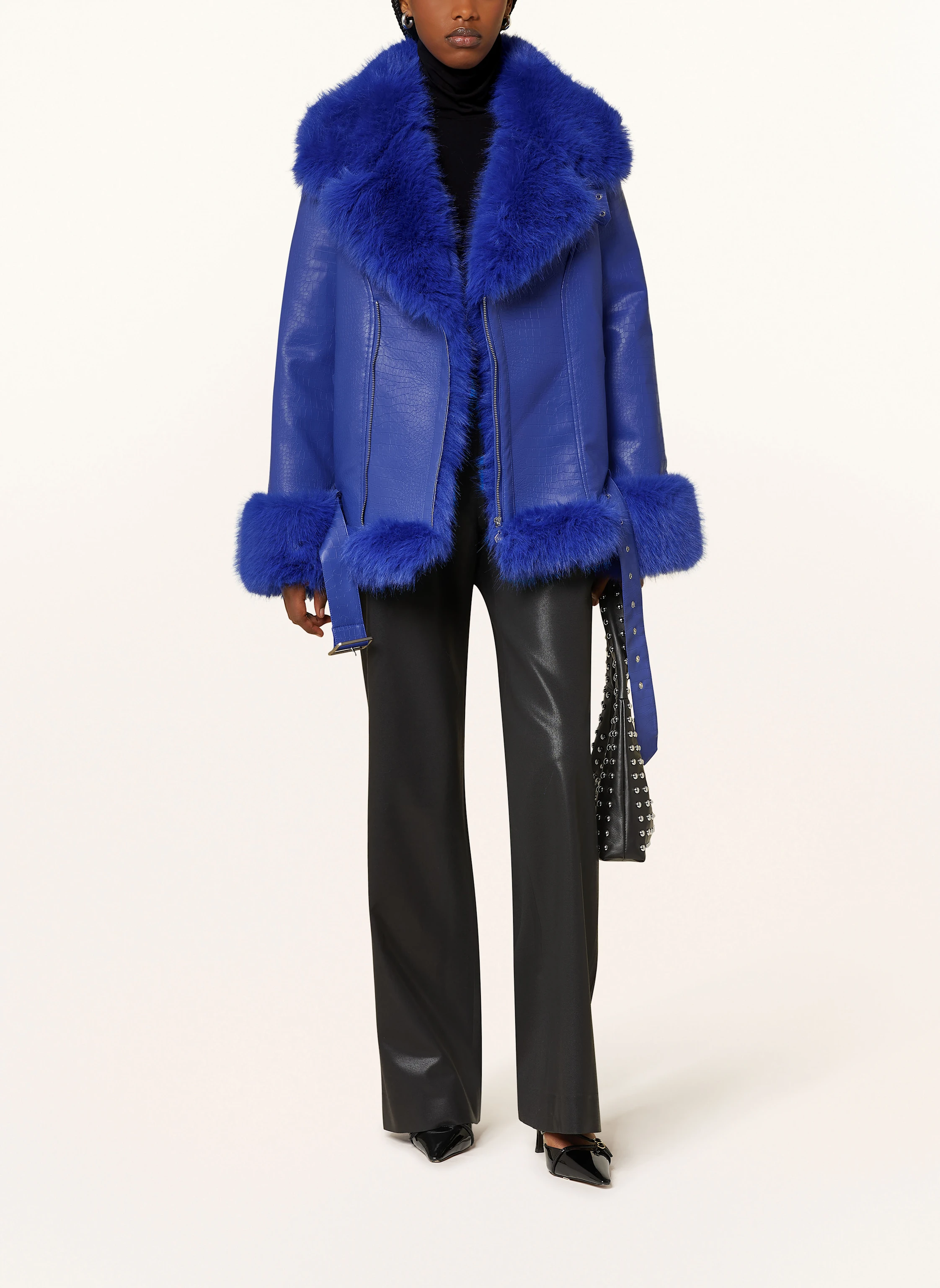 OW Collection Jacke CROC in Lederoptik mit Kunstfell