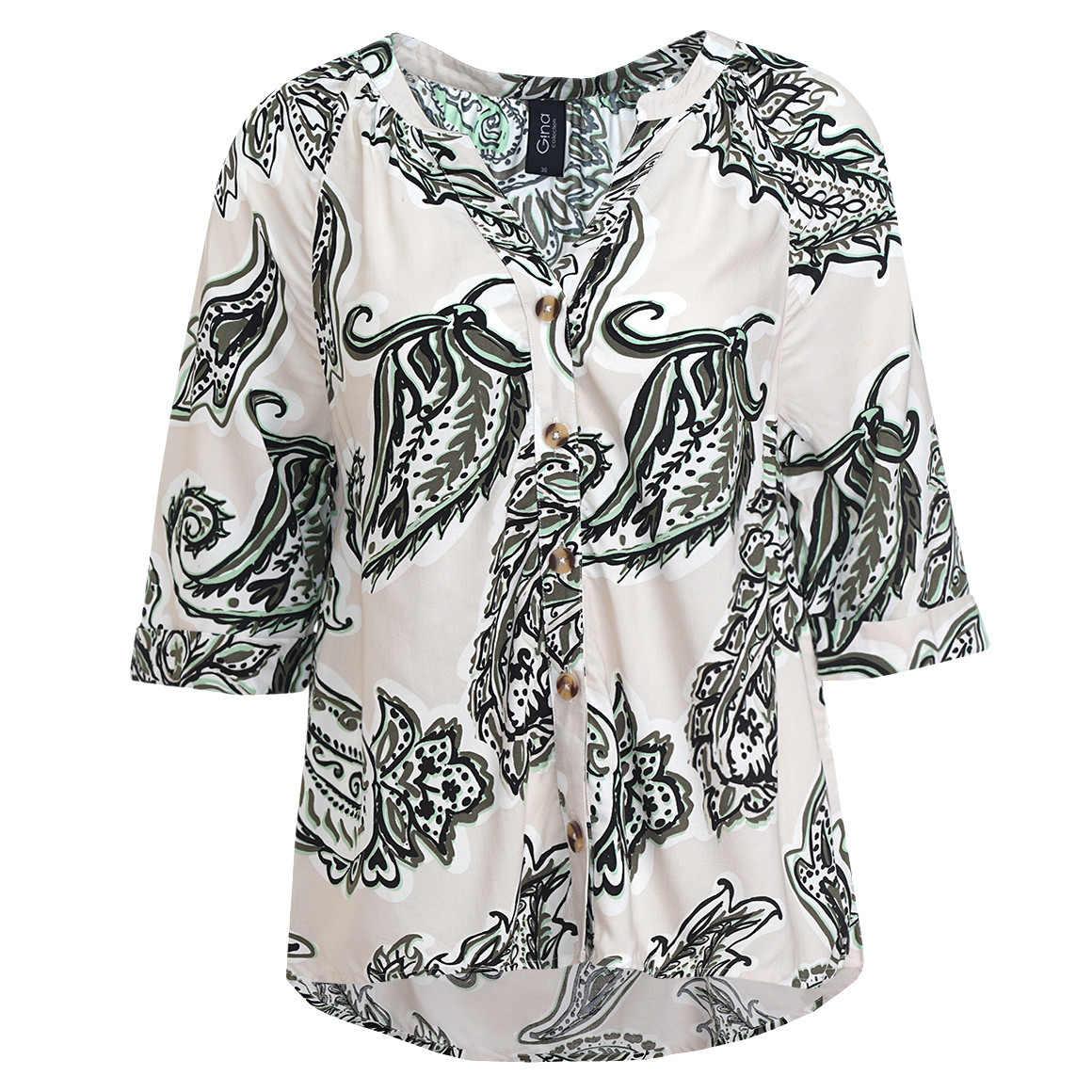 Gina Collection Damen Bluse mit Allover-Print creme / dunkelgrün