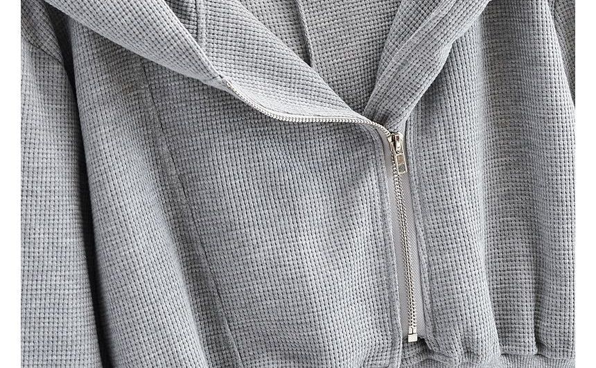 Sundine - Effen cropped hoodie met wafelstructuur en rits