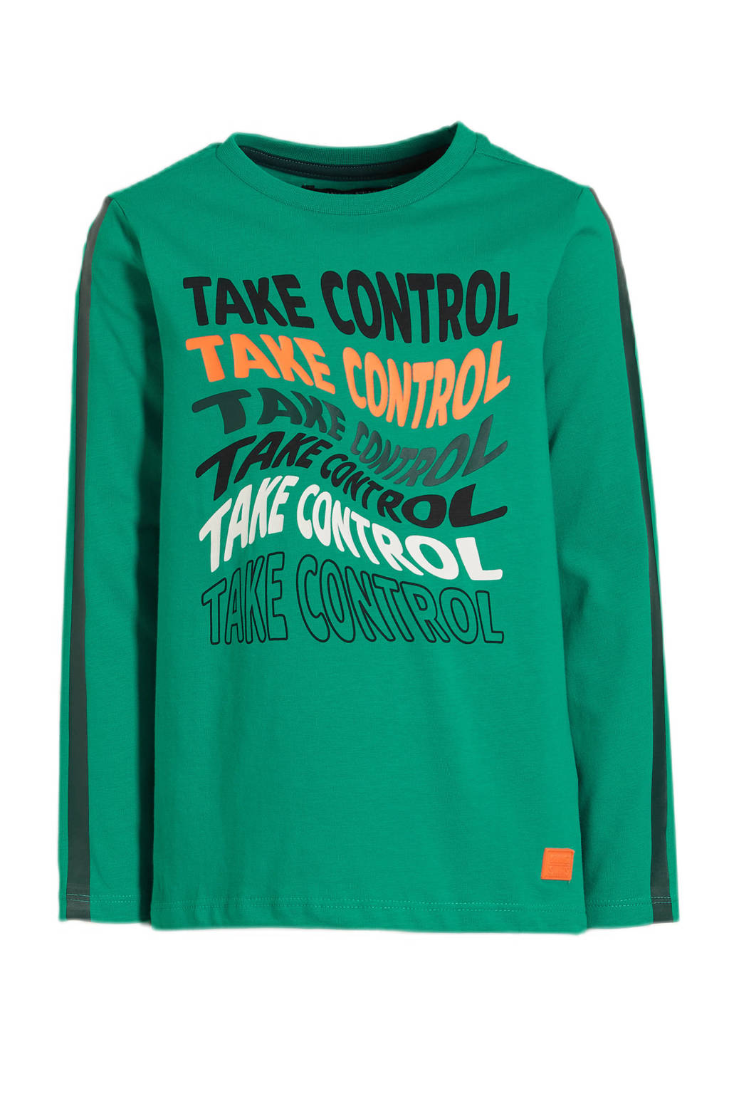 Orange Stars longsleeve Niel met tekstopdruk groen