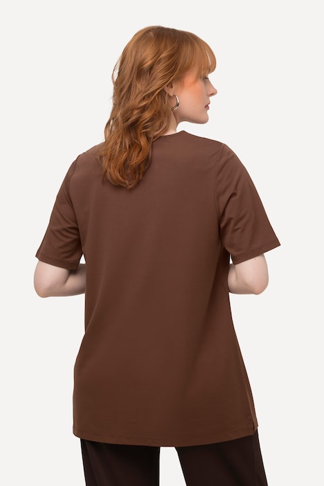 T-Shirt, Zierösen, Oversized, V-Ausschnitt, Halbarm