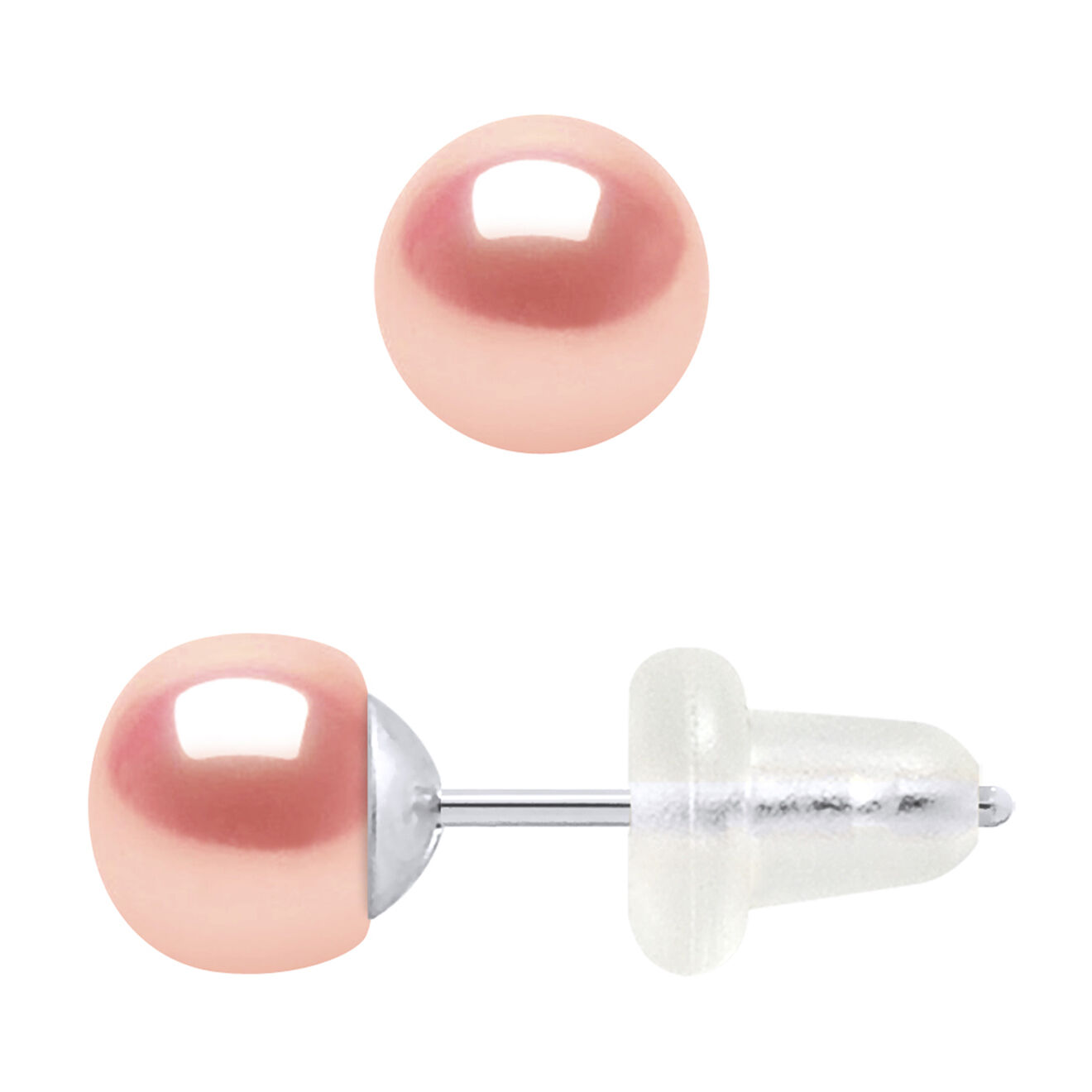Mitzuko Boucles d'oreilles Or Blanc & Perles d'Eau Douce boutons rose naturel