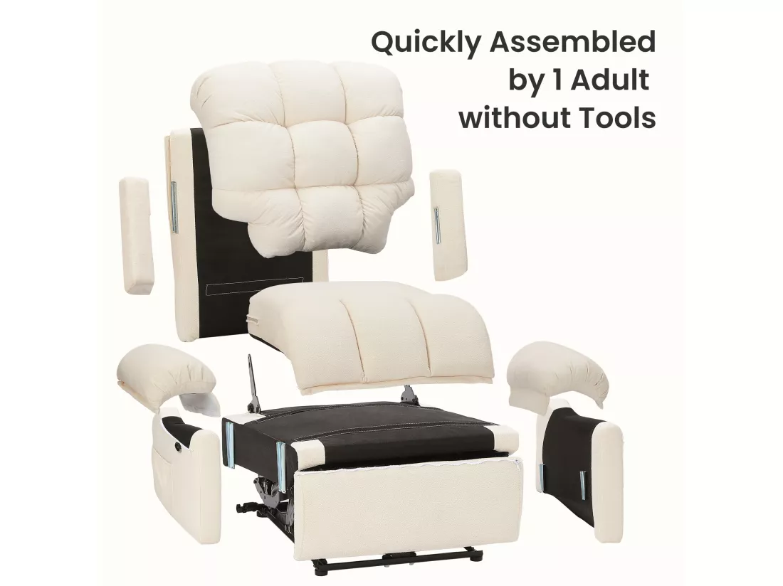 Fauteuil Relax électrique avec Repose-Pieds,Chaise salon en Velours Teddy,Fauteuil à loisirs Réglable,USB,Anti-statique,Confort,96x97x104cm Beige