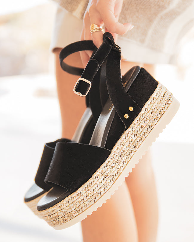 Sandale femme compensée CUIR noir - MJNP92