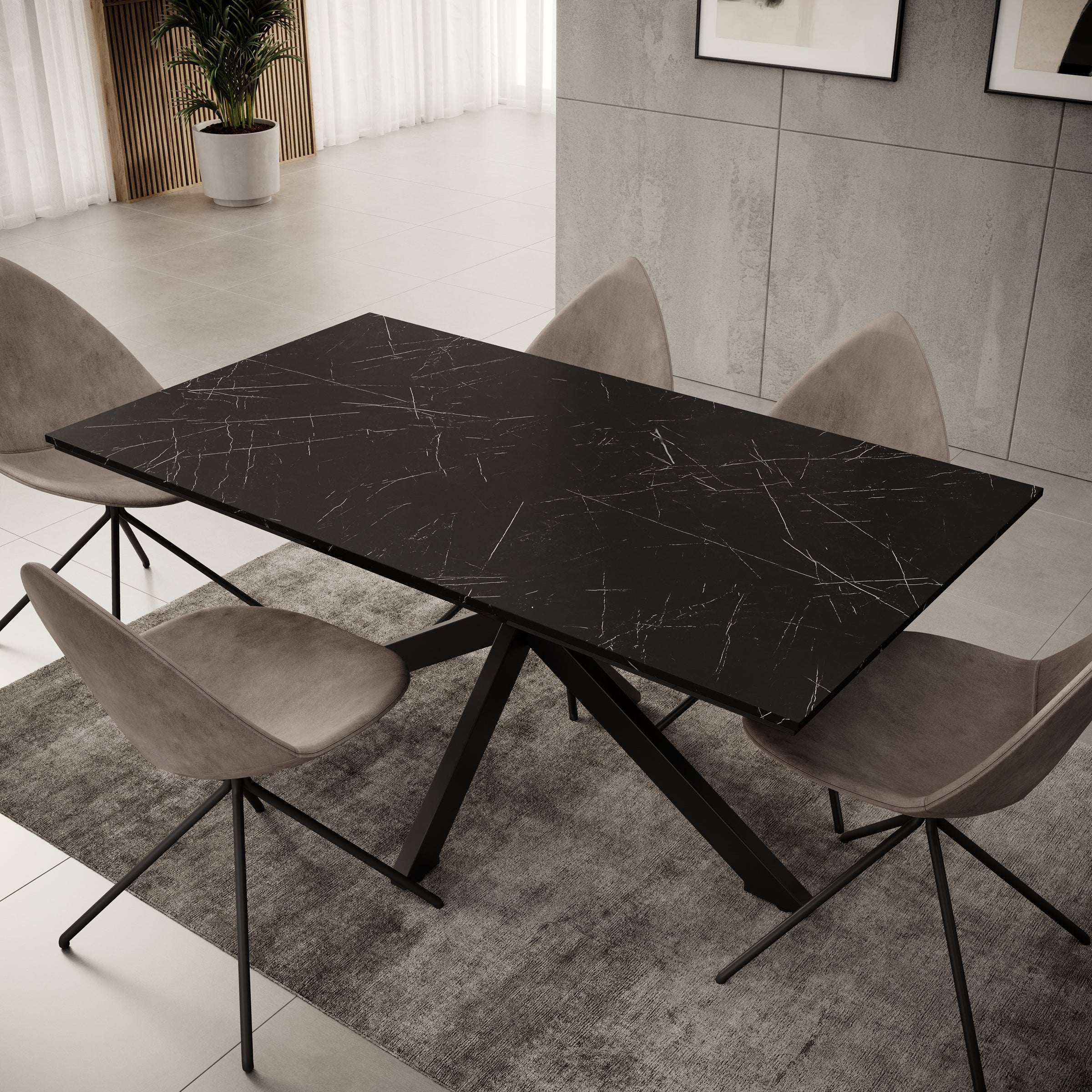Wabe - Eetkamertafel - Zwart marmerlook - 160x90x74 cm
