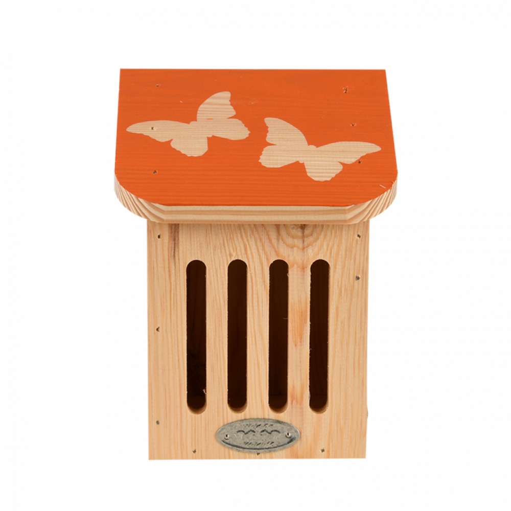 Maison à papillons, avec toit coloré avec silhouette papillon.