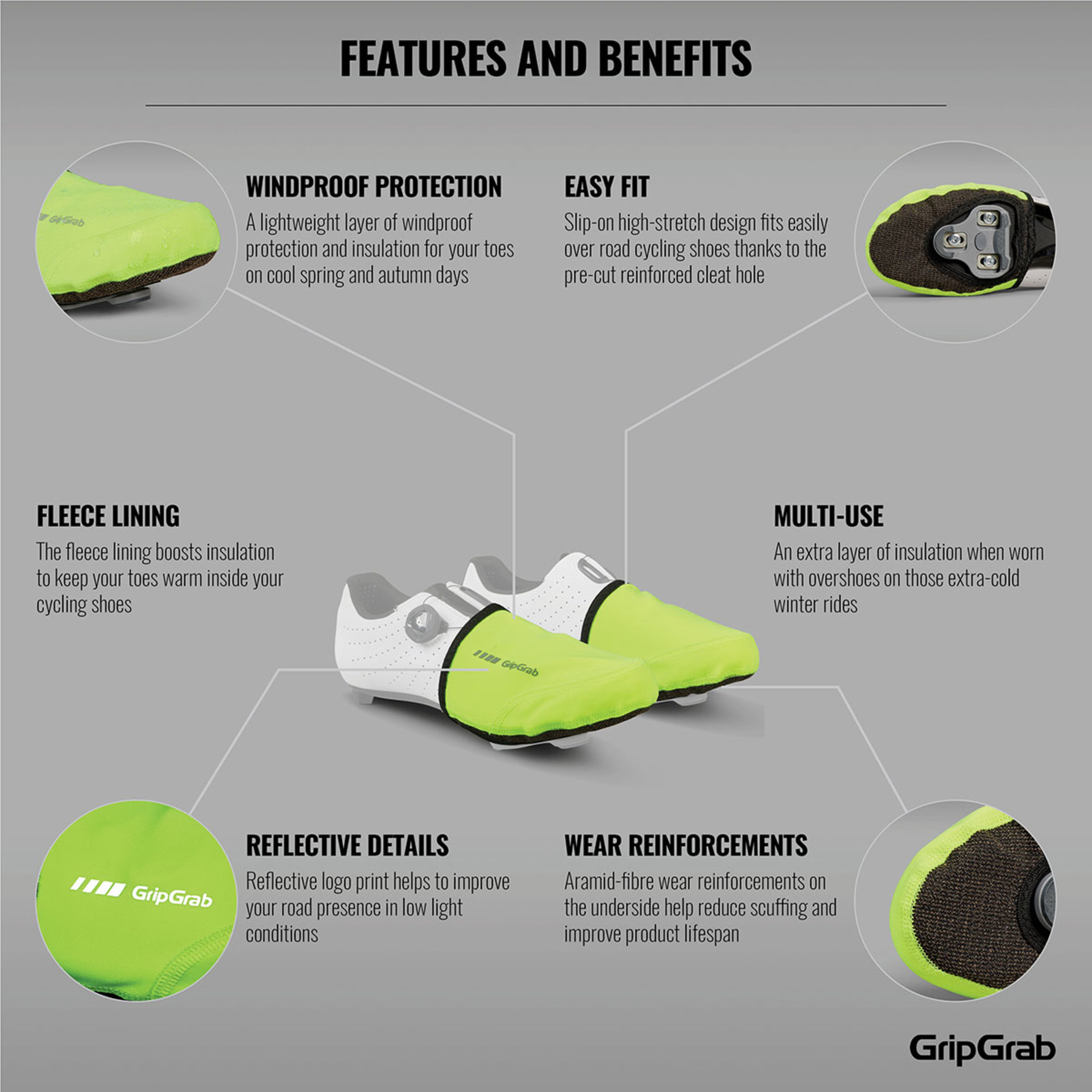 GripGrab Windproof Toe Cover Hi-Vis Fluo Geel