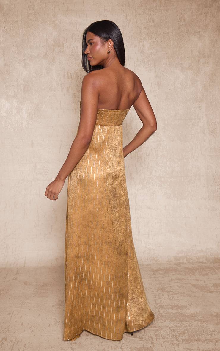 Golden Olive Robe Maxi Bandeau En Tissage Texturé