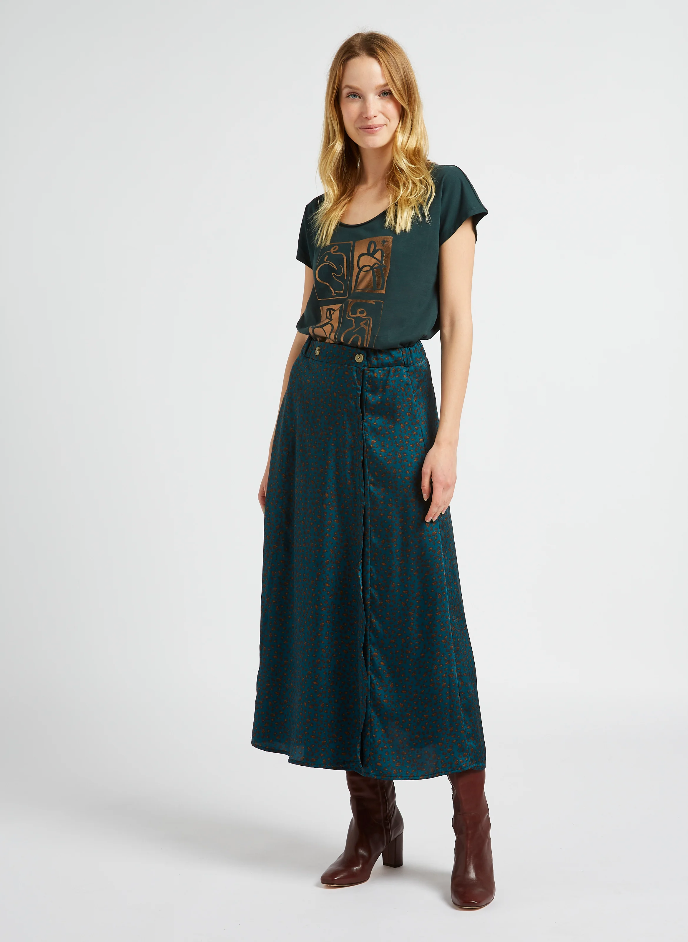 MALIA - Tee-shirt col rond en coton | Vert