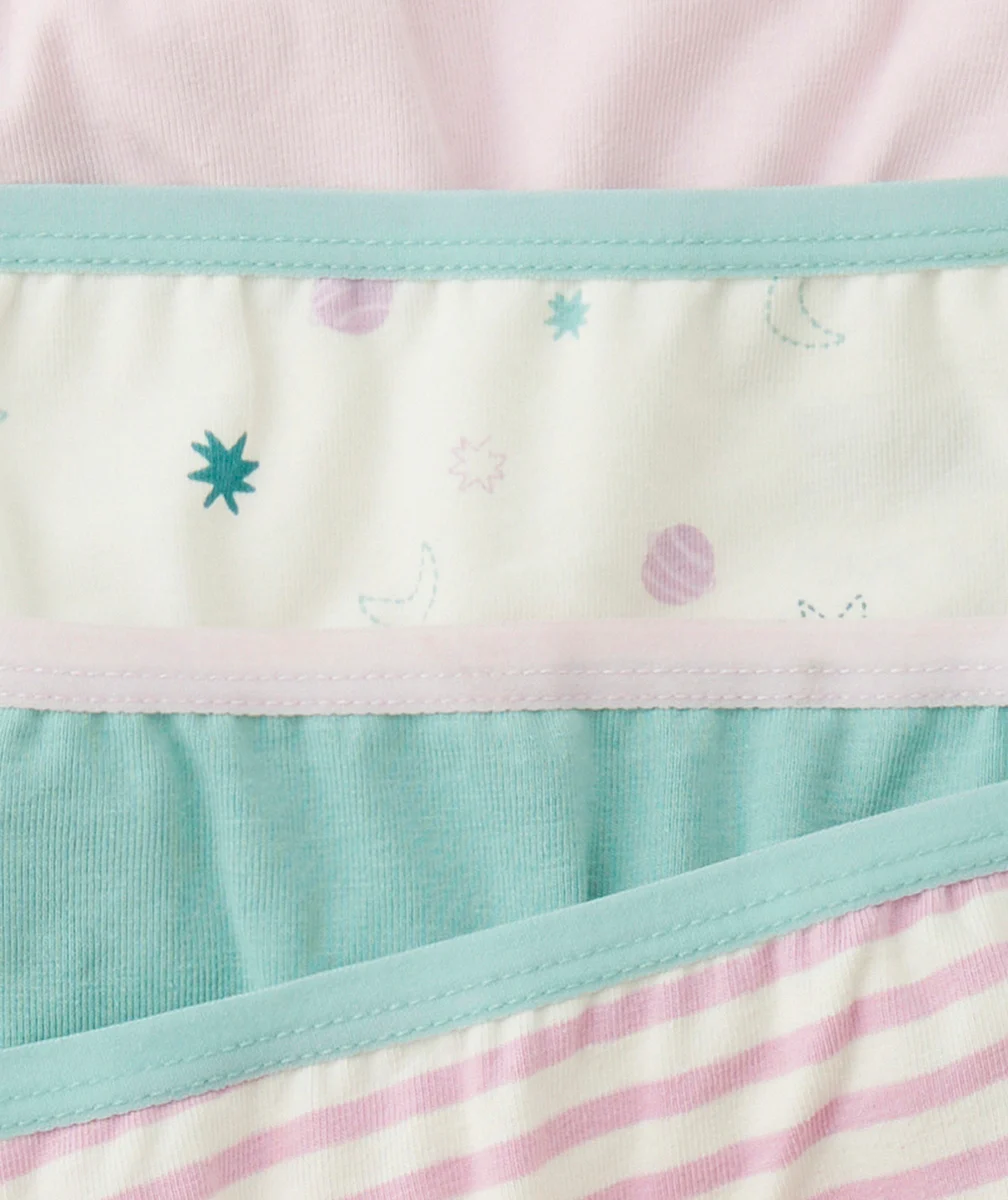 LOT DE 7 CULOTTES FILLE EN COTON BIO VIOLETTES ET VERT MENTHE