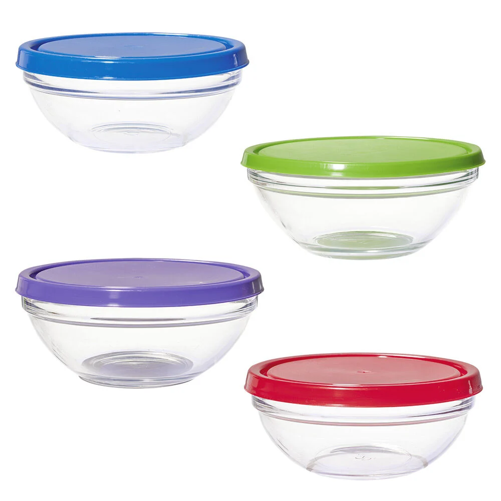 Saladier en verre x4 avec couvercle