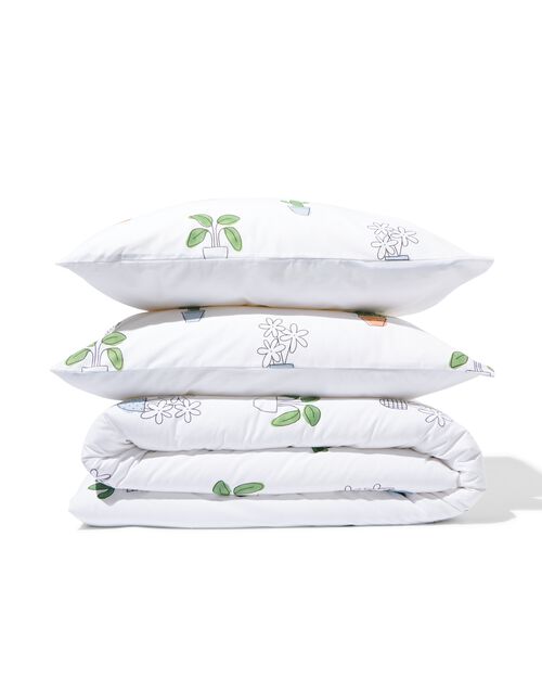 housse de couette en coton doux 200x200/220 plantes blanc