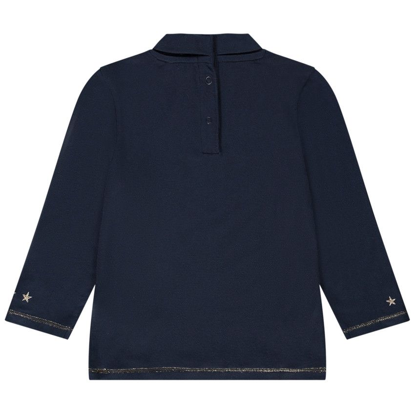 Sous-pull en jersey avec col cheminée et broderies étoiles pour bébé fille - Bleu marine