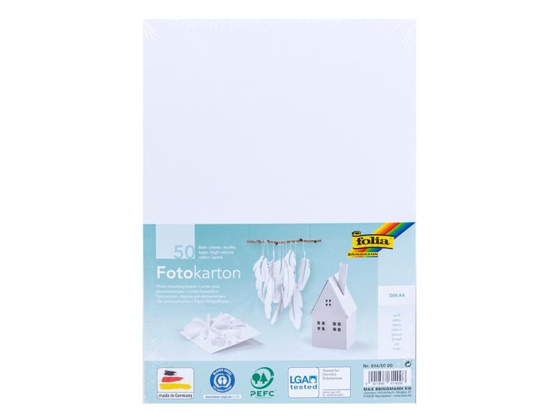 Folia Fotokarton A4, 300 g/m², 50 Blatt, Weiss Fotokarton zum Basteln oder Gestalten