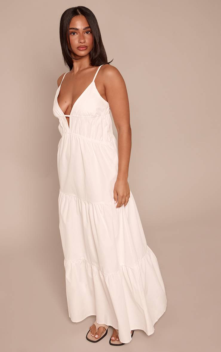 Blanc Robe Maxi Étagée À Bretelles Petite Taille