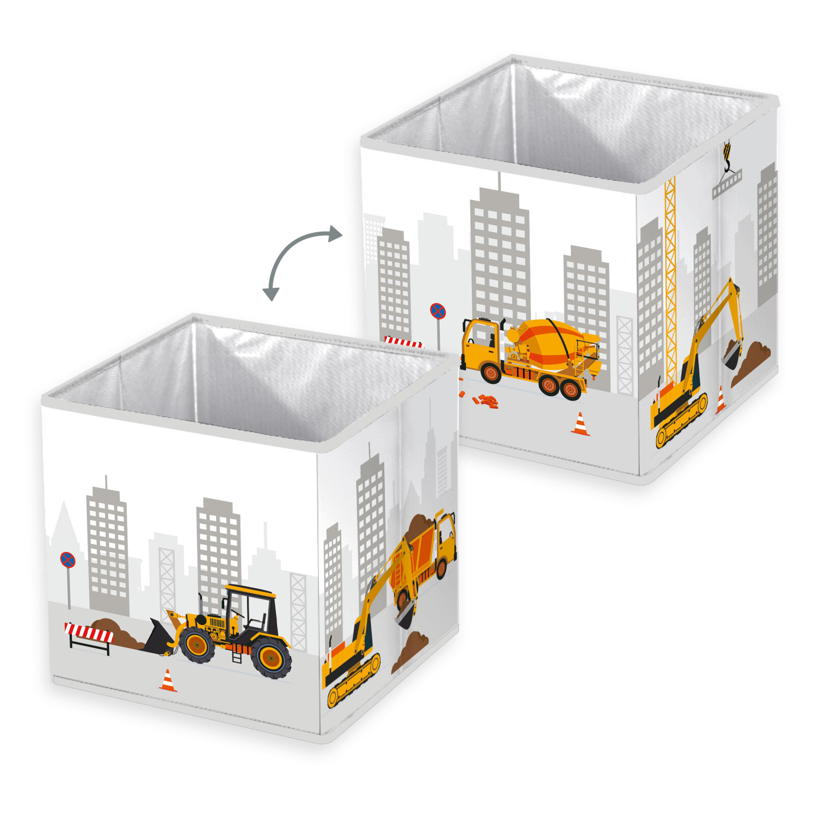 Baustelle Aufbewahrungsbox - weiß-grau-gelb - 30x30 cm