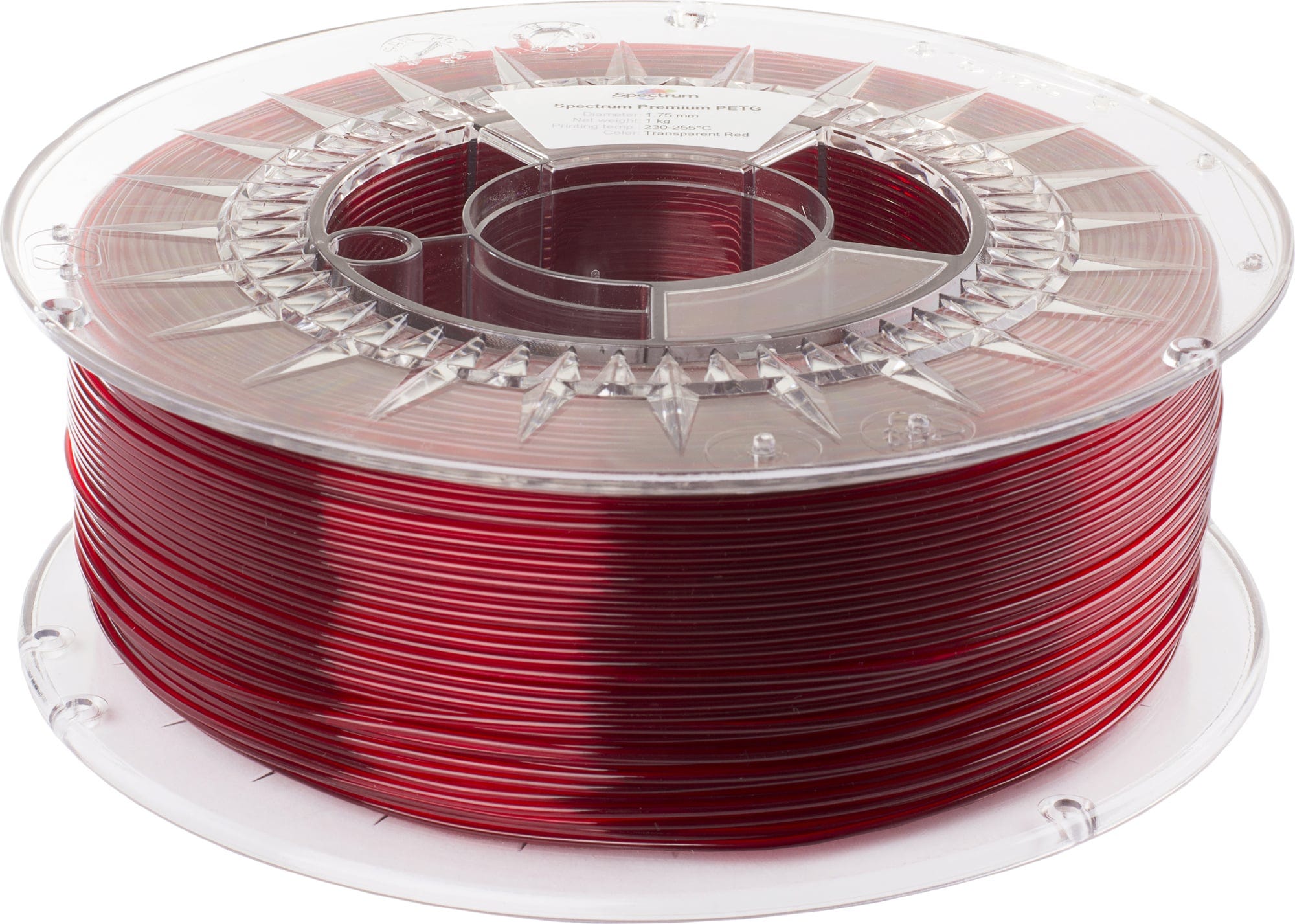 Spectrum  PETG Premium Transparent Red, 1,75 mm / 1000 g    Vielfältiges Filament mit hoher Transparenz & Temperaturbeständigkeit