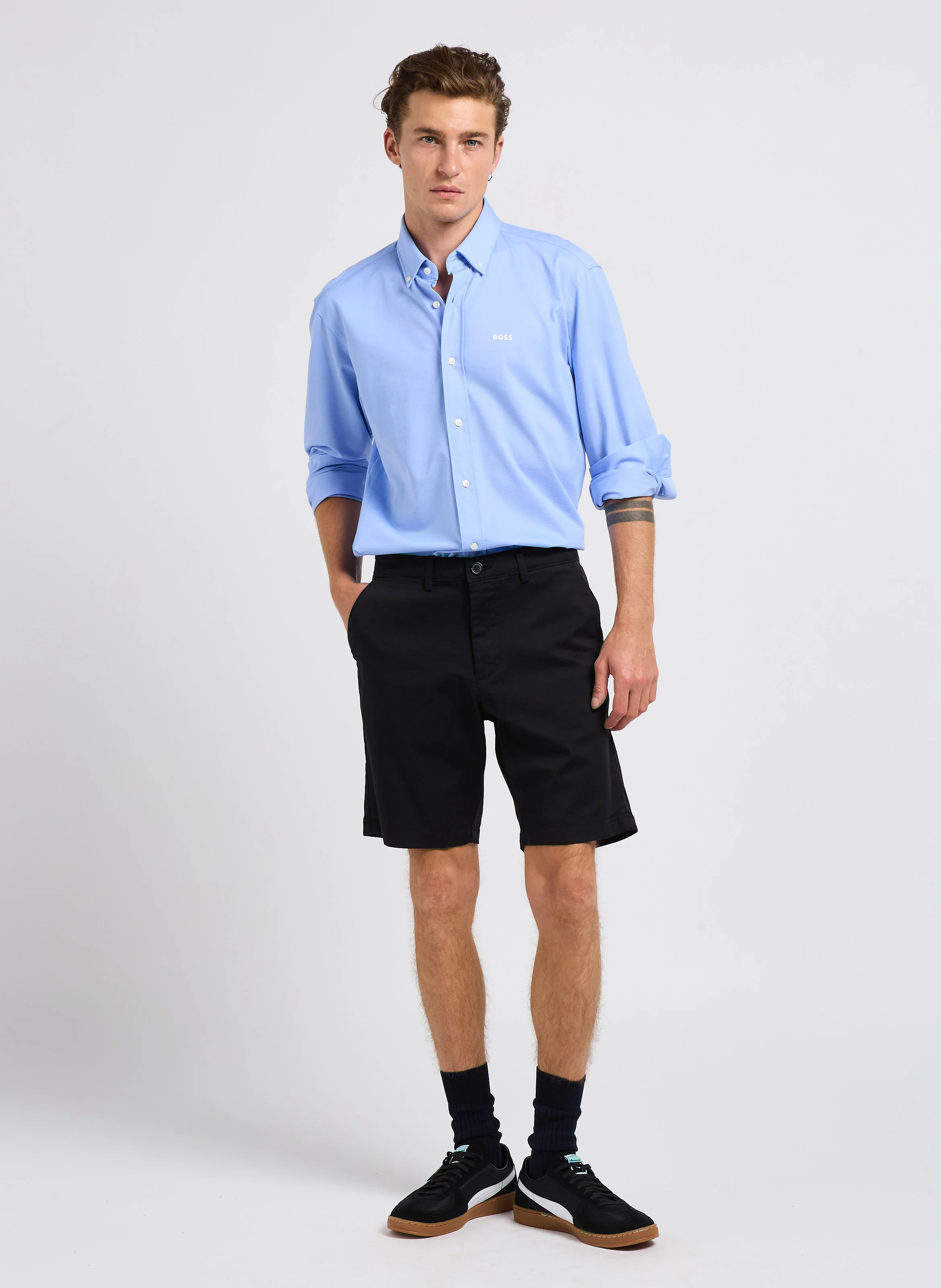 Chemise regular-fit à col classique en coton mélangé | Bleu