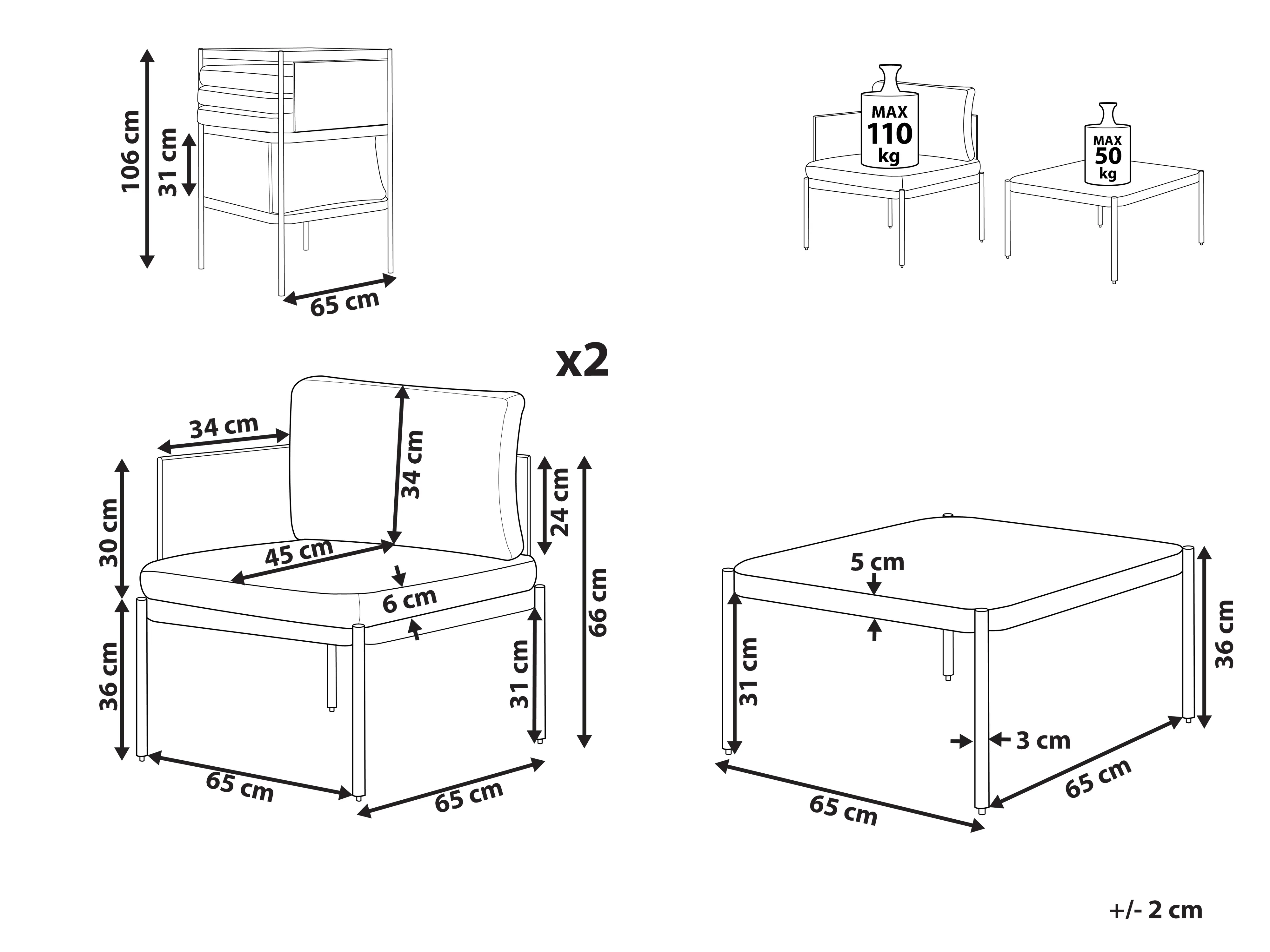 Loungeset met tafel 2-zits TERRACINA Metaal Olijfgroen