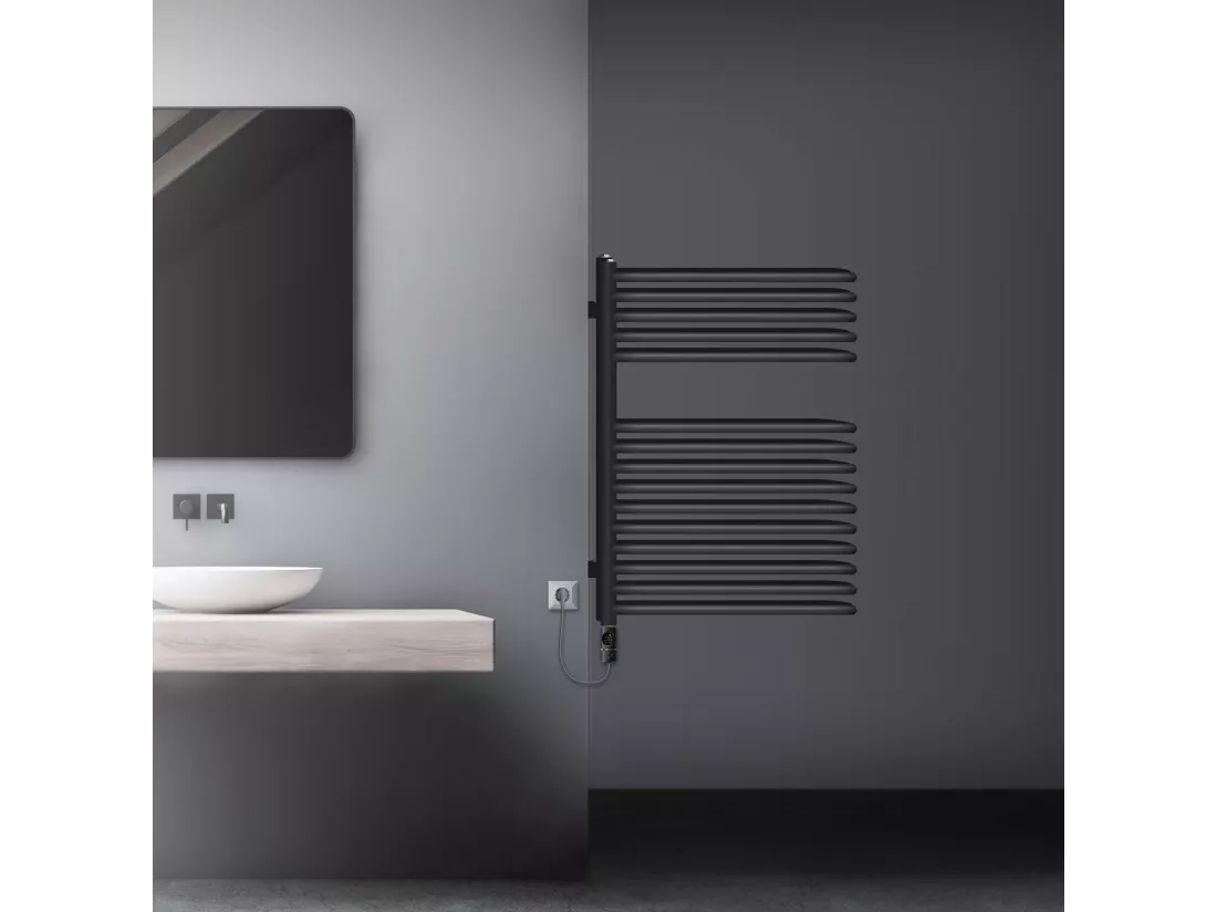 Radiateur mural porte-serviette anthracite 500x800 mm avec thermoplongeur 300 W