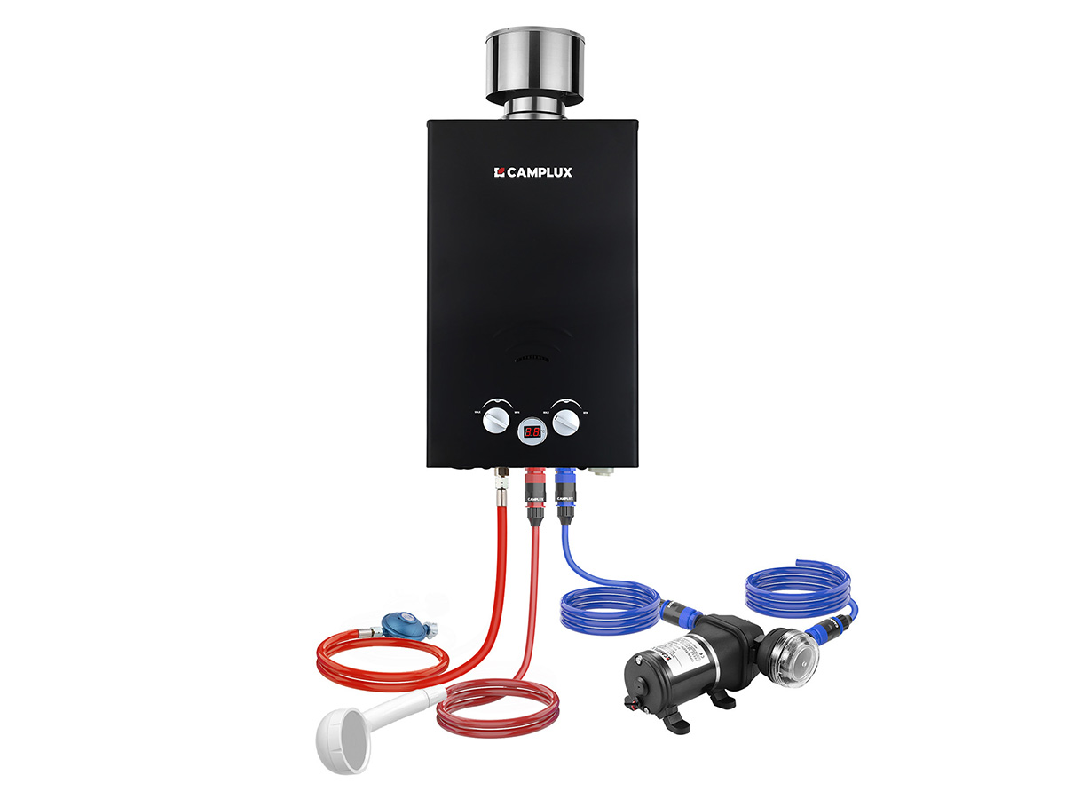 Camplux BW264 10 liter geiser met pomp en regenkap - 50 mbar
