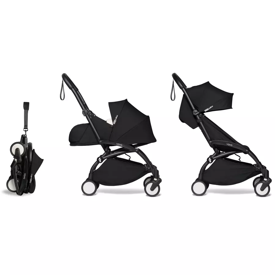 BABYZEN Kinderwagen YOYO2 0+ Black mit Neugeborenenaufsatz und Textilset Black