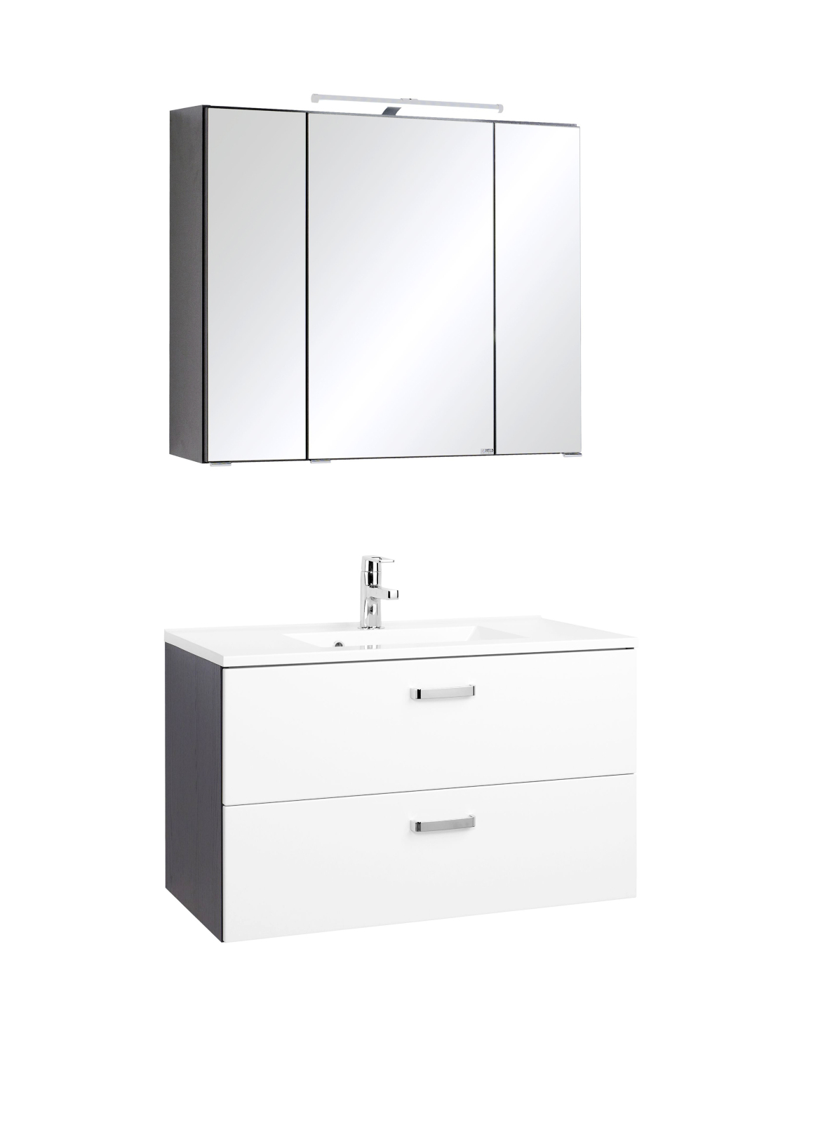2-teiliges Badmöbel-Set BOLOGNA - weiß Hochglanz-grafitgrau - 80 cm breit