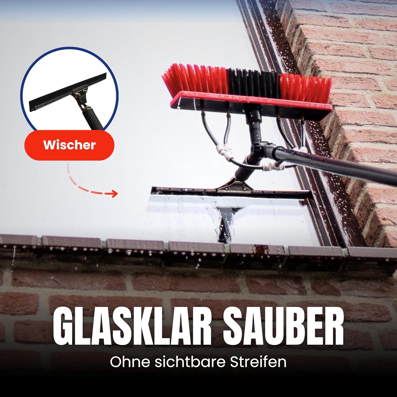 Teleskop Waschbürste 9 Meter mit Wasseranschluss – Teleskopstange mit Bürste für Fenster, Terrassendach, Glasdach & Wintergarten – Photovoltaik & Solarreinigung Kompatibel