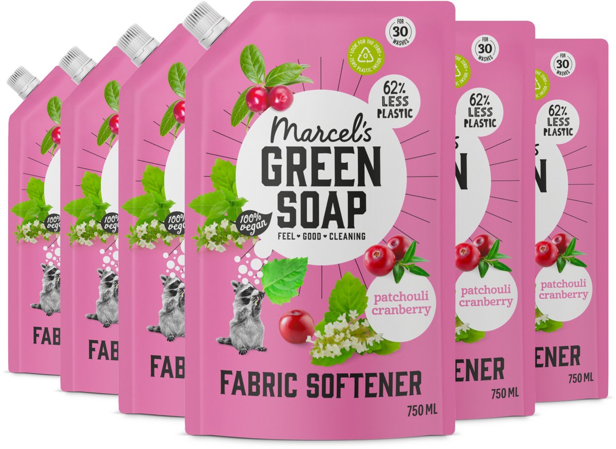 6x Marcel’s Green Soap Wasverzachter Patchouli & Cranberry Navulling (750 ml)