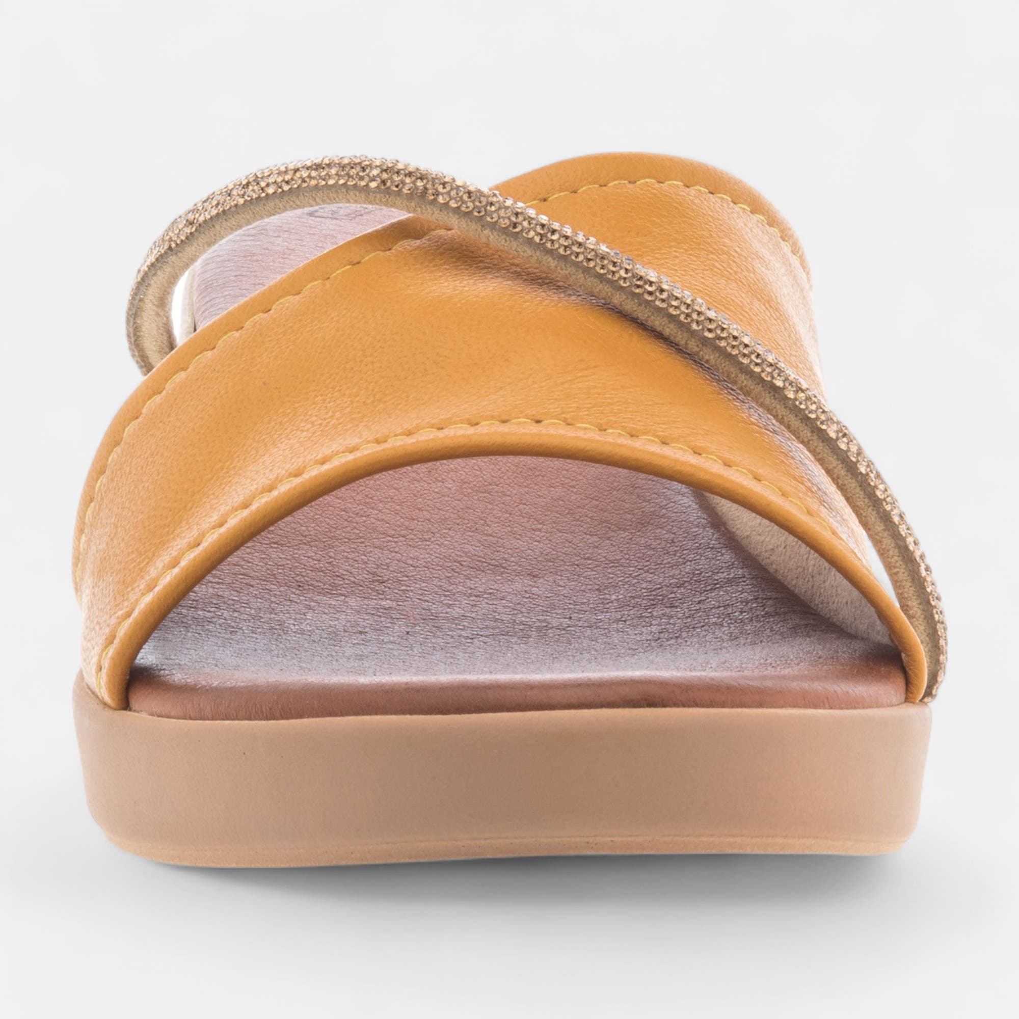 Mules à talon compensé Femme en cuir jaune