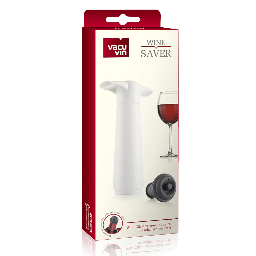 Pompe à vin blanche et 2 bouchons Vacuvin