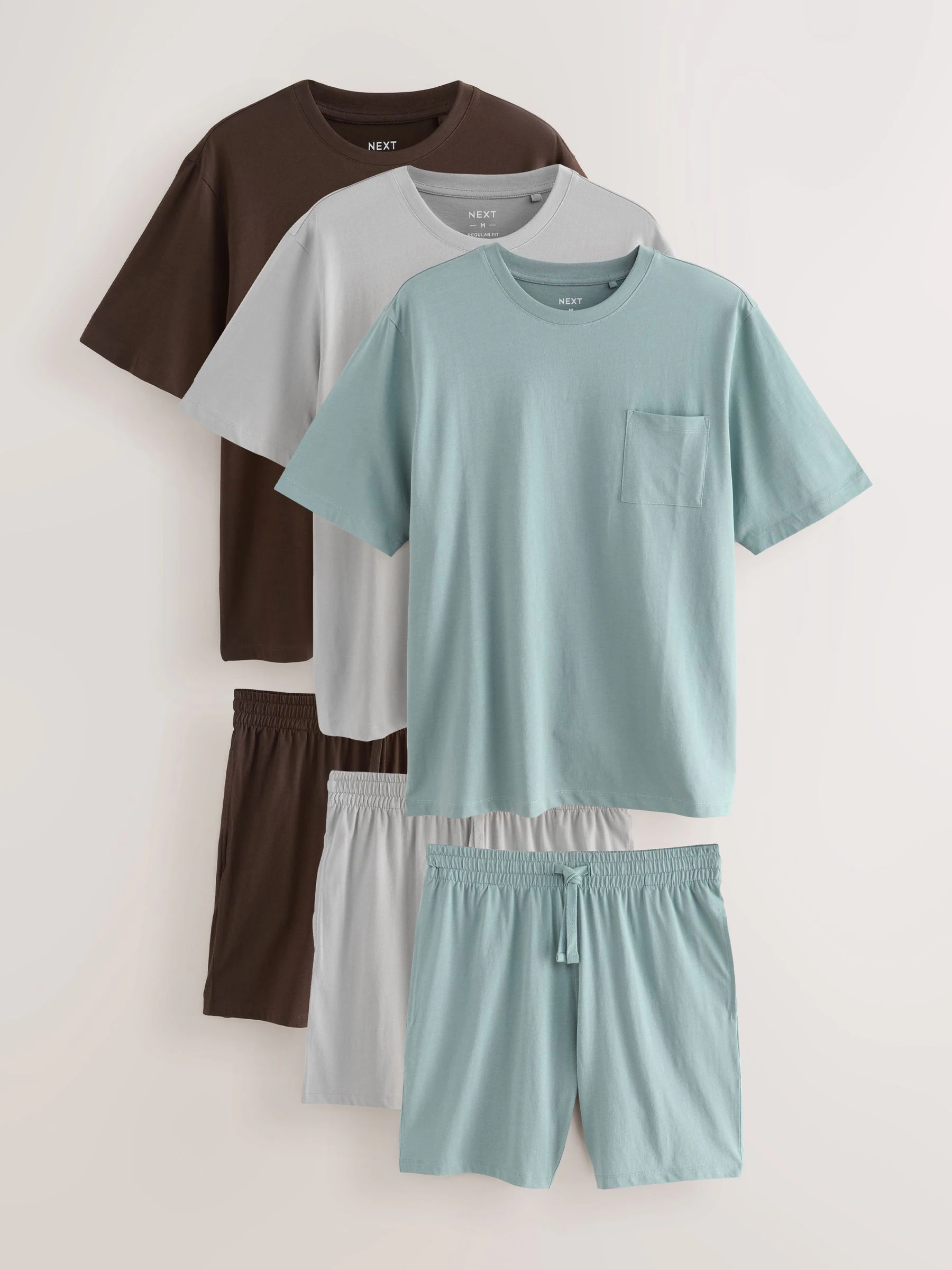 Blauw/chocoladebruin/grijs - Set van 3 jersey pyjamashorts
