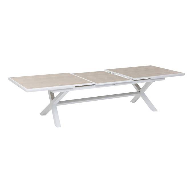 Table de jardin extensible AXIOME Effet bois Lin & Blanc