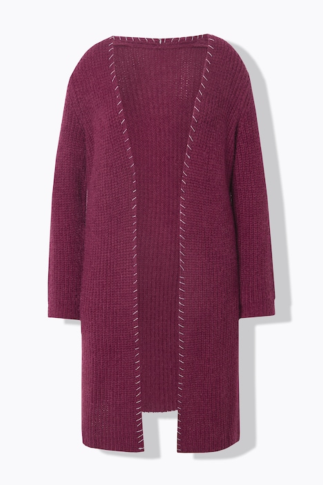 Strickjacke, extra lang, Ausschnitt mit Zierstich
