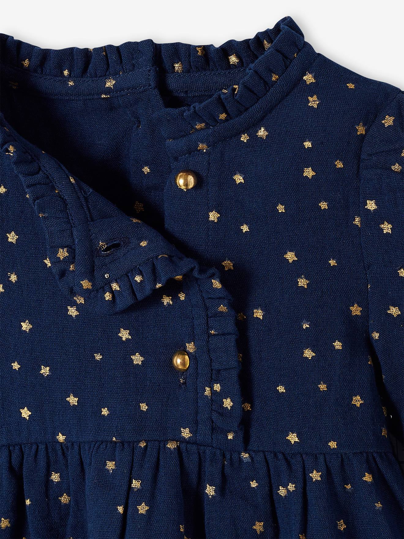 Vestido de chiffon de algodão com abertura assimétrica, azul marinho bebê