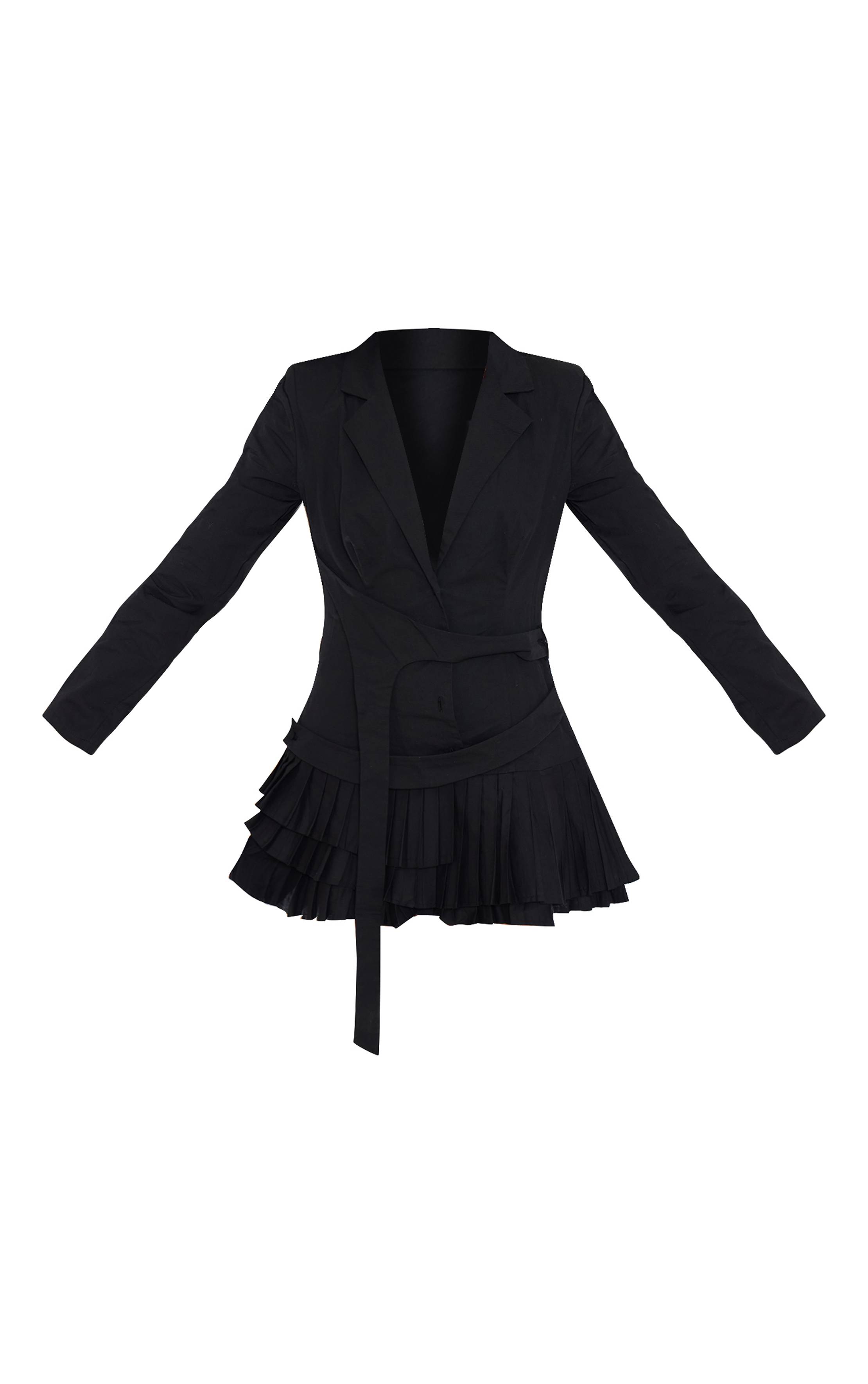 Noir Robe Blazer Ajustée En Tissu Tissé Avec Plis Et Ceinture