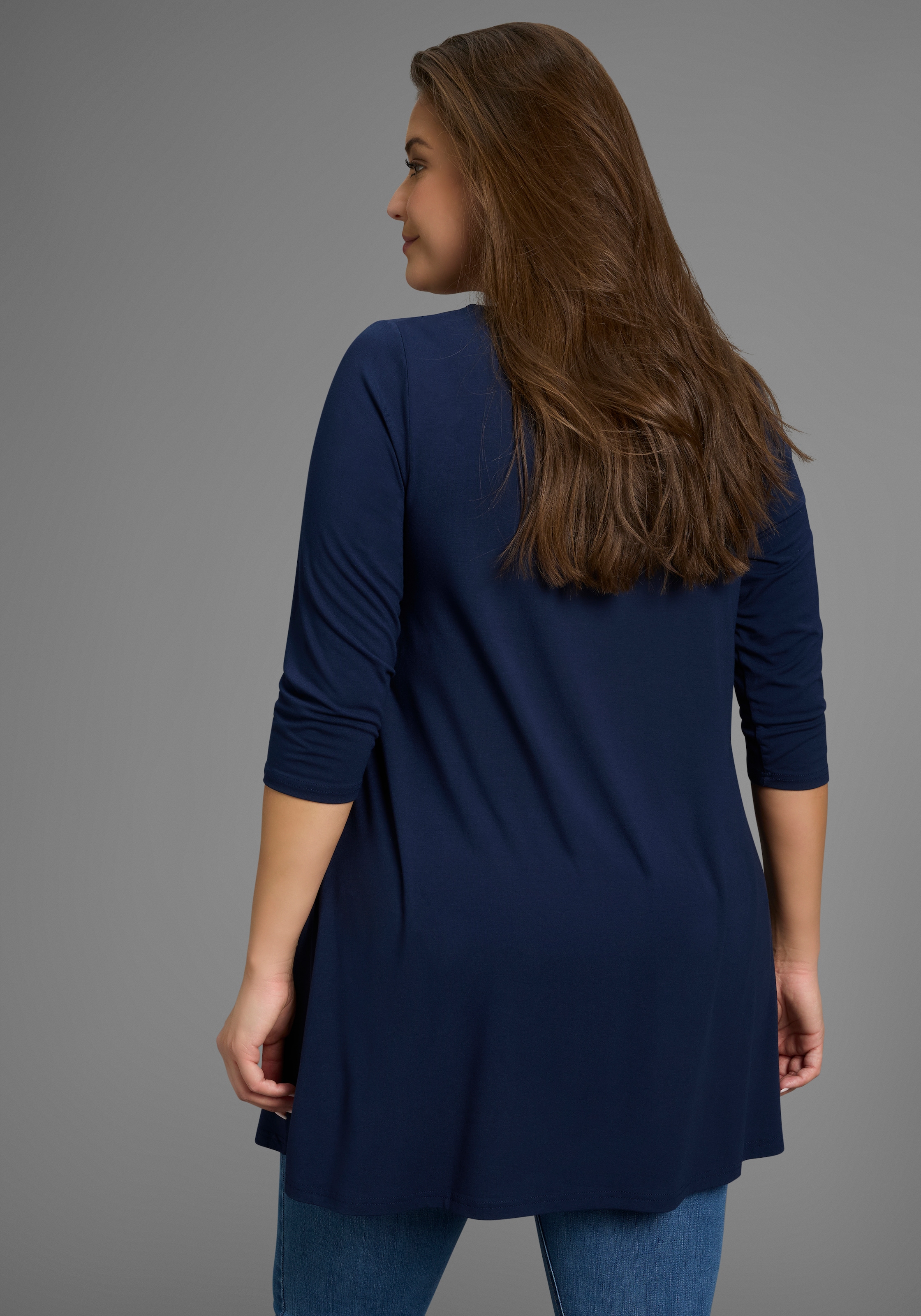 Laura Scott CURVE Tunikashirt mit 3/4-Ärmeln in schmeichelnder A-Linie – GROSSE GRÖSSEN