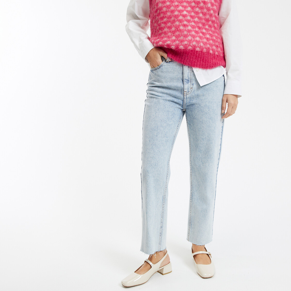 COLEÇÃO LA REDOUTE<br>Calça jeans reta 7/8, cintura alta
