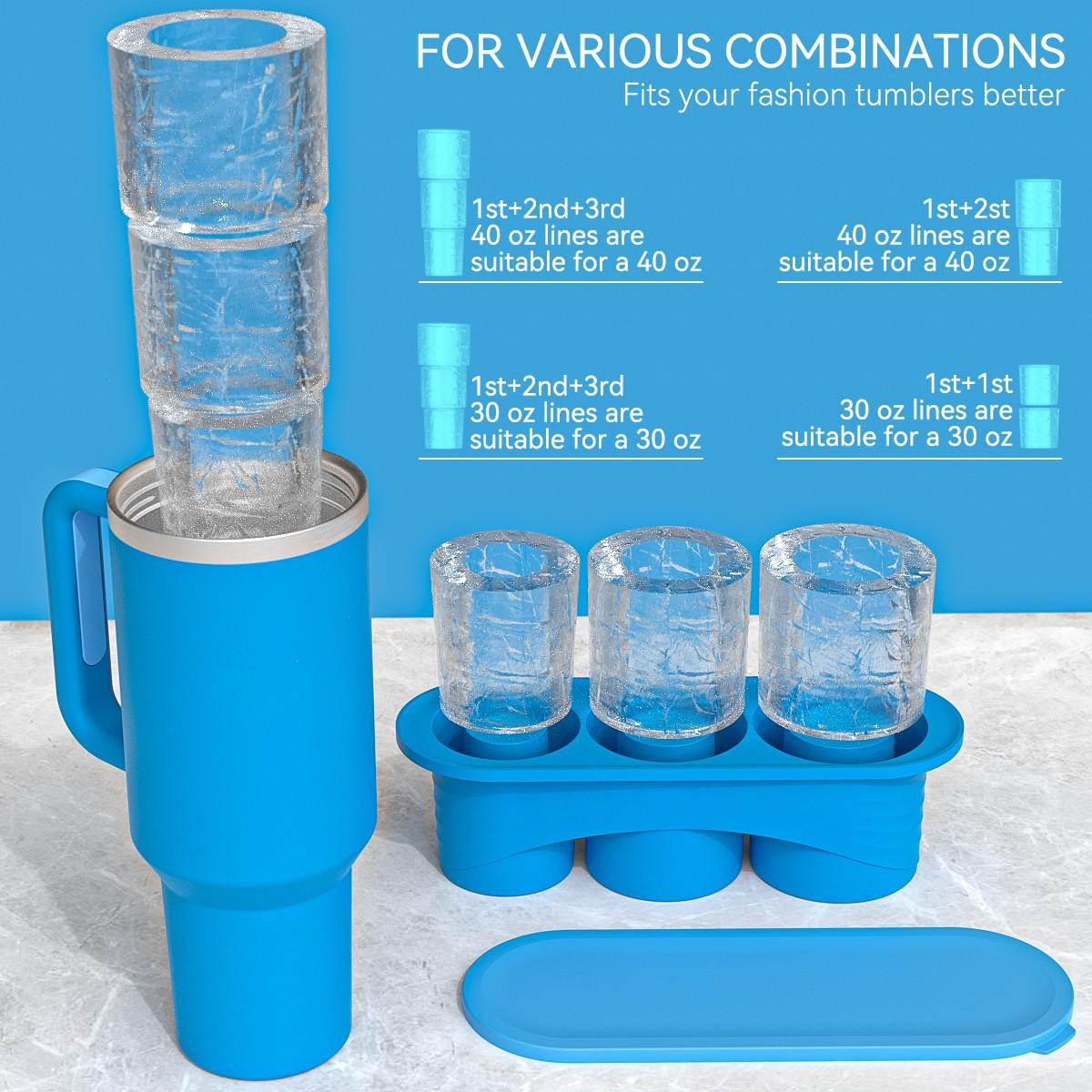 (3-fach) Silikon Eiswürfel Form mit Deckel für Stanley Cup Thermo Becher - Blau
